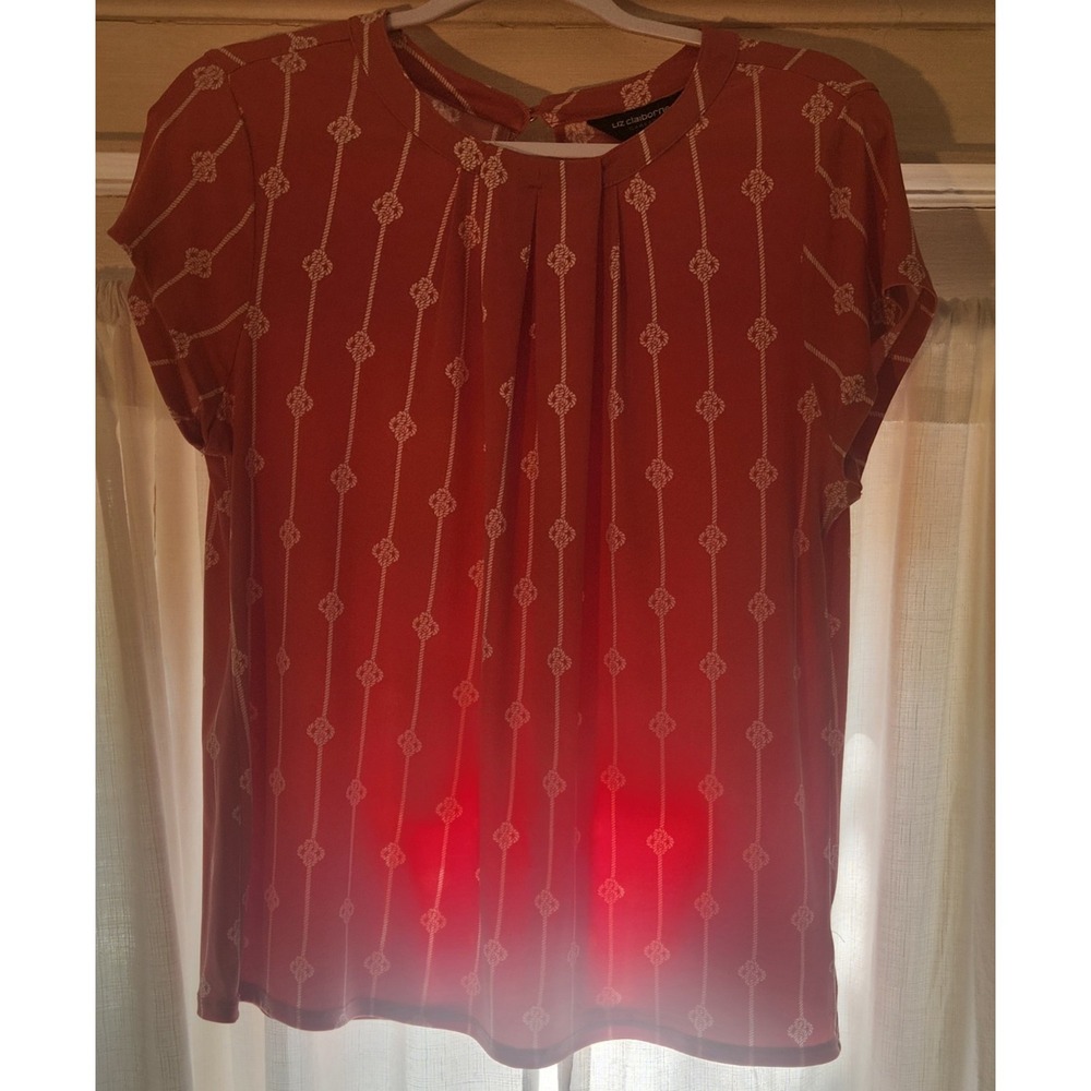 Liz Claiborne Career Sleeveless Pleated V Neck Multi Blouse Medium